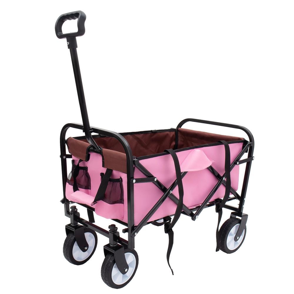 9.74 cu. ft. Pink Fabric Wagon Cart, Folding Outdoor Garden Cart w/ All-Terrain Wheels for Camping Shopping Fishing - Hercitys
