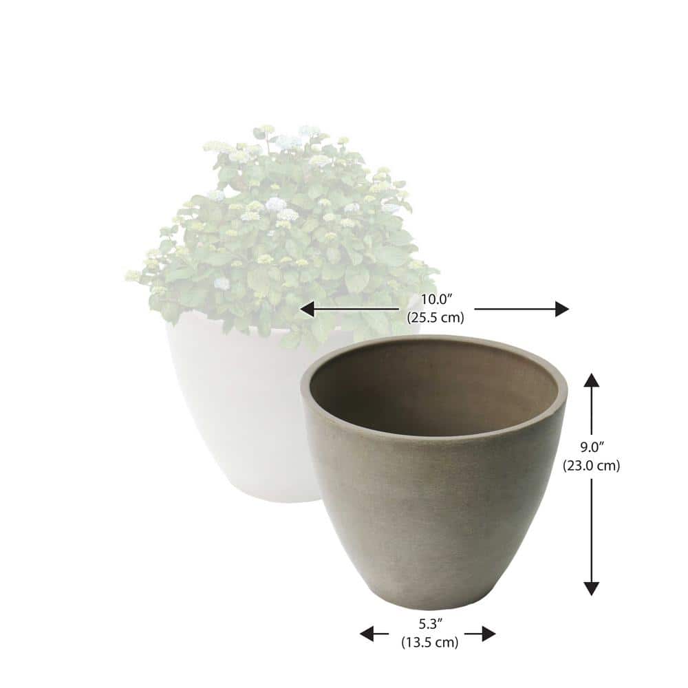 Valencia 10 in. Dia x 8.3 in. H Spun Taupe Plastic Round Taper Curve Planters (2-Pack) - Hercitys