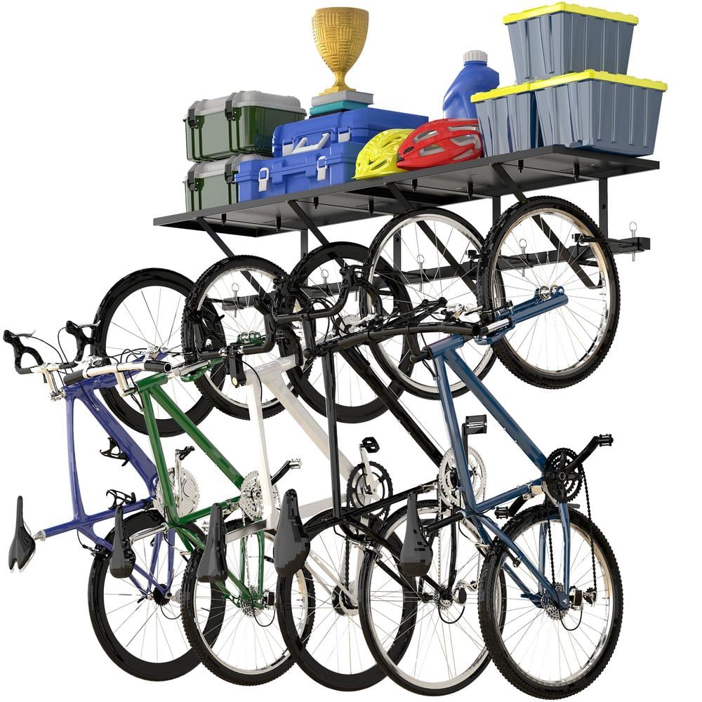 68 in. Bike Storage Rack with Shelf, Garage Bicycle Wall Mount Indoor Bicycle Organizer - Hercitys