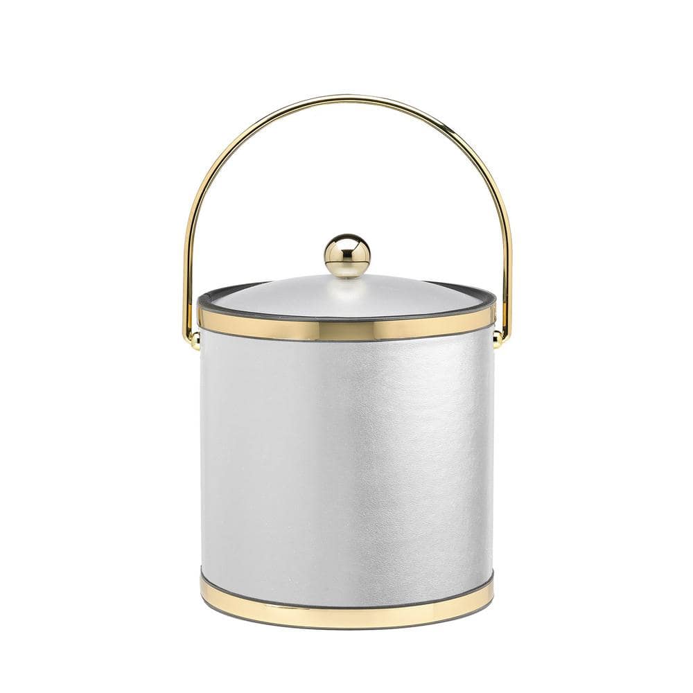 Sophisticates 3 Qt. White and Polished Brass Ice Bucket with Bale Handle and Acrylic Cover - Hercitys