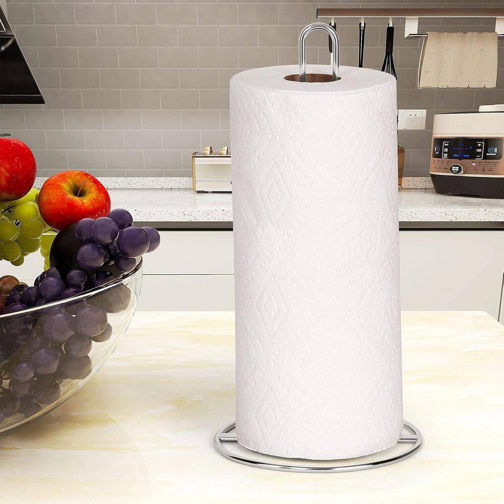 Kitchen Paper Towel Holder Countertop for Standard and Large Size Rolls, Kitchen Organization and Storage in Silver - Hercitys