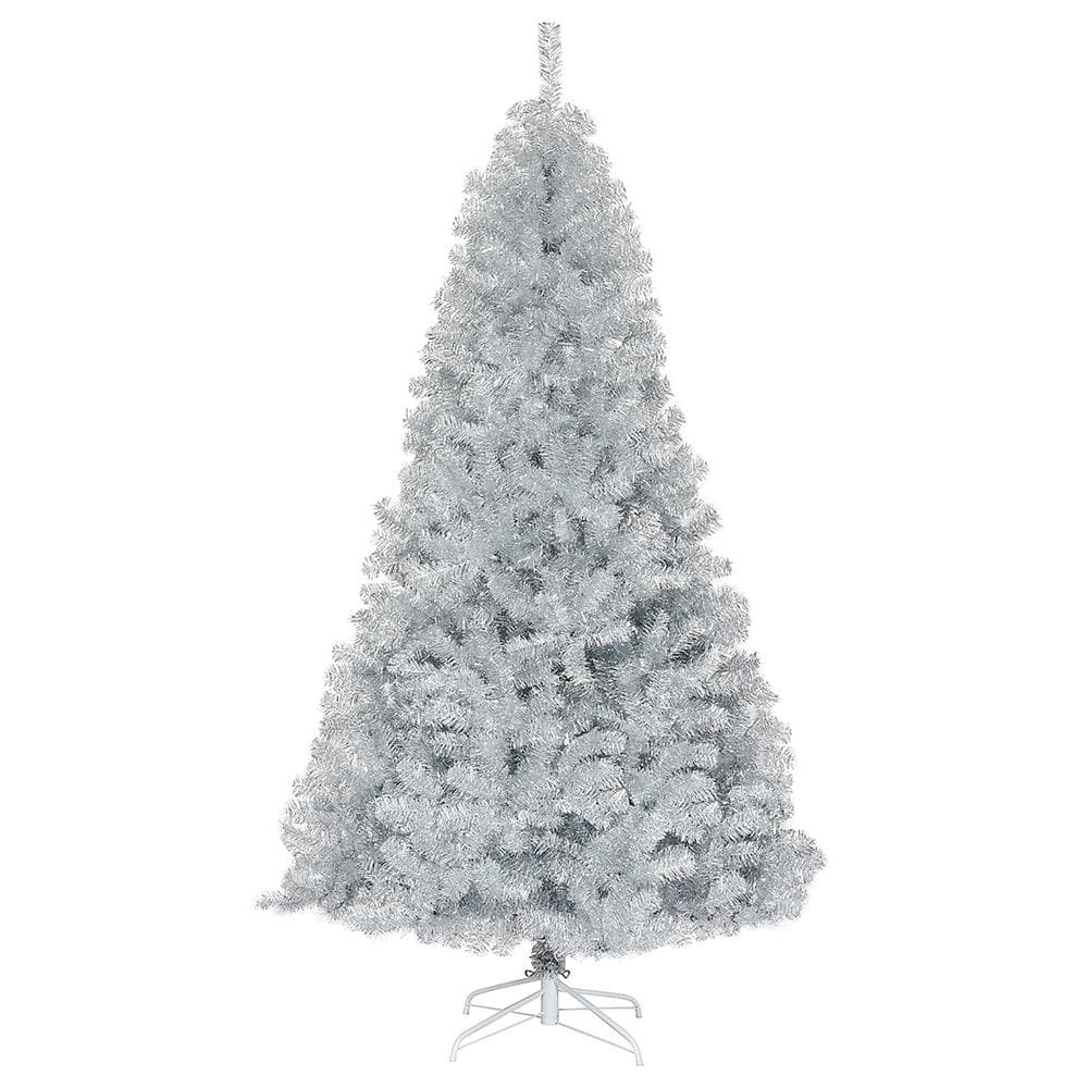 7.5 ft. Hinged Unlit Artificial Silver Tinsel Christmas Tree Holiday with 1258 Tips - Hercitys