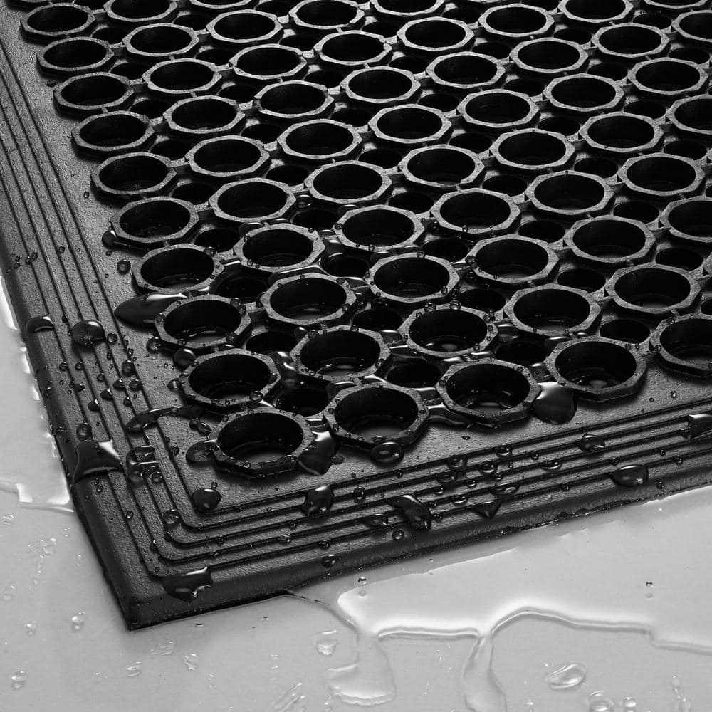 Black 24 in. x 36 in. Rubber Drainage Non-Slip Anti-Fatigue Indoor Commercial Floor Mat - Hercitys