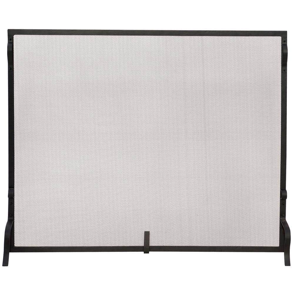 Black Wrought Iron 41 in. W Single-Panel Heavy Guage Sparkguard Fireplace Screen - Hercitys