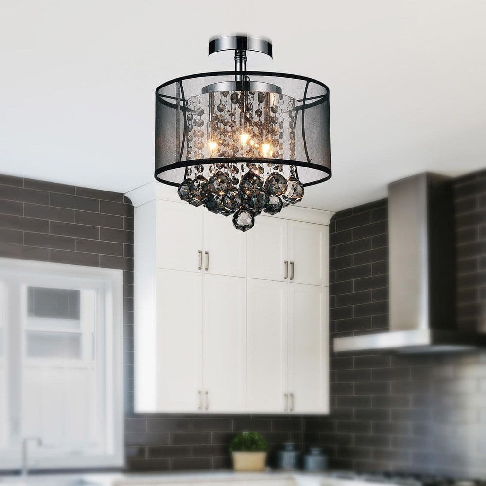 Radiant 3 Light Drum Shade Flush Mount With Chrome Finish - Hercitys