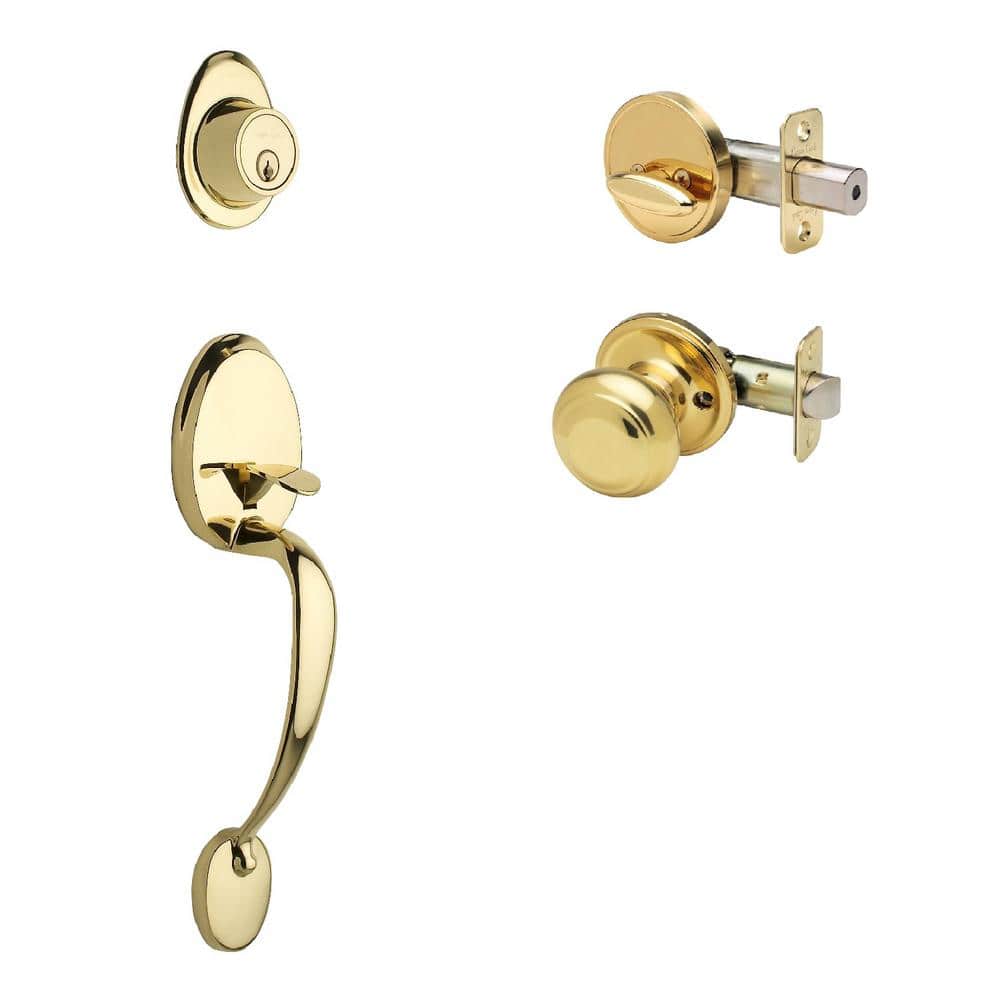 Colonial Polished Brass Door Handleset and Colonial Knob Trim - Hercitys