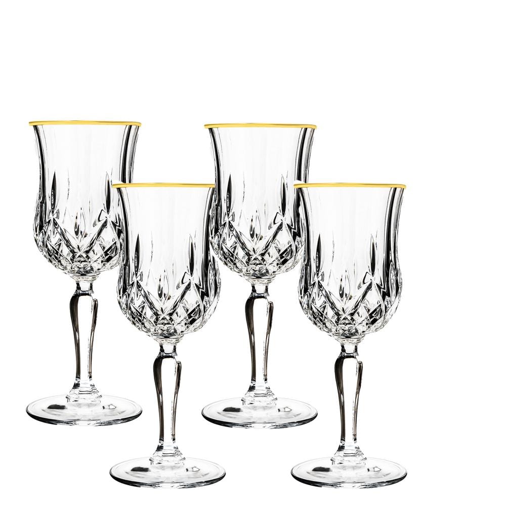 Opera Gold Collection Set of 4 Crystal Wine Glass with Gold Rim - Hercitys