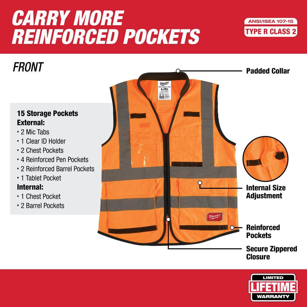 Premium Small/Medium Orange Class 2-High Vis Safety Vest and Small Red Nitrile Level 1 Cut Resistant Dipped Work Gloves - Hercitys