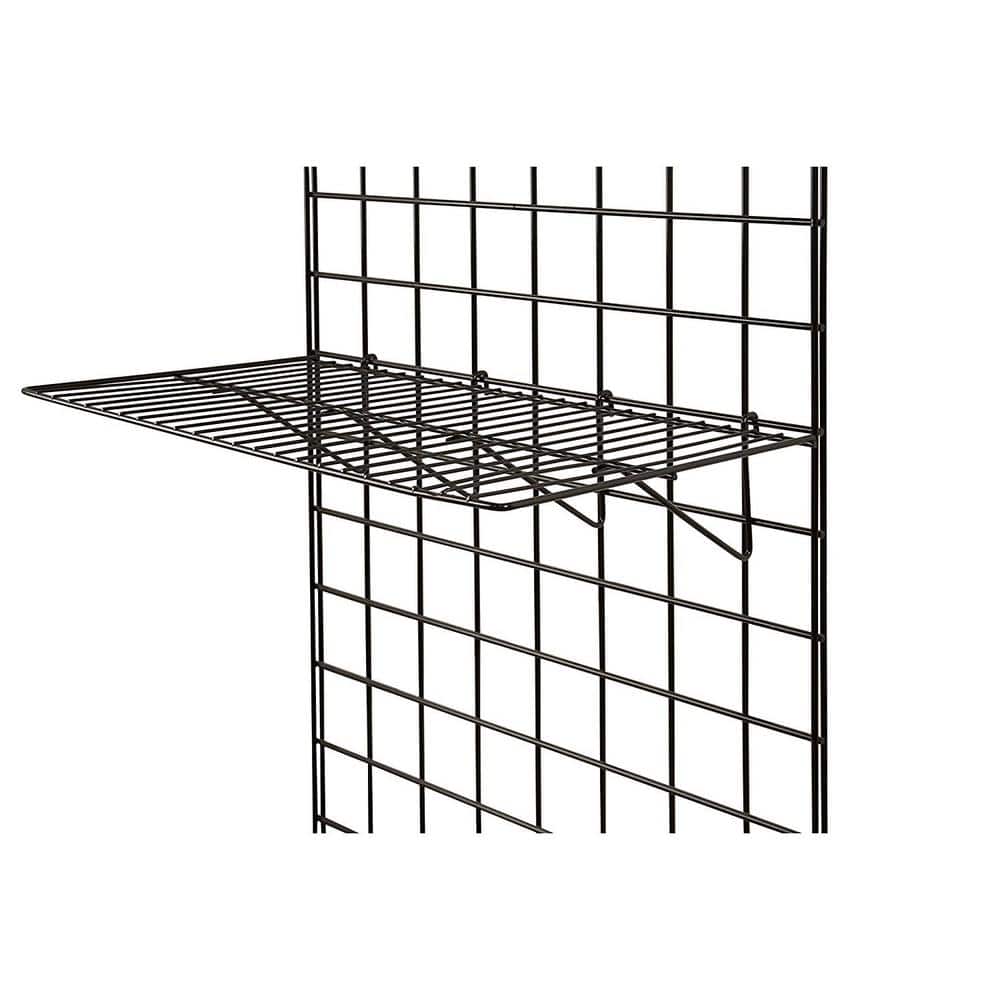 Grid Panel Display Shelf- Straight Shelf for Grid Panel, Black Finish, Wire (Box of 6) - Hercitys
