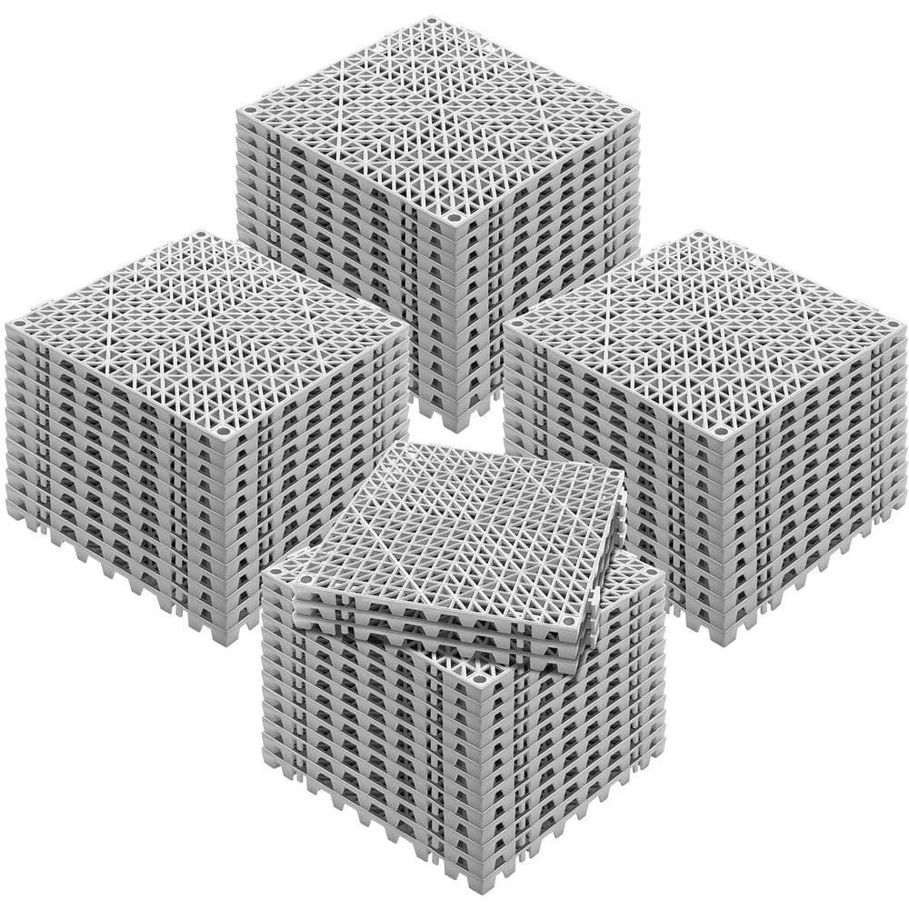 Interlocking Tile 55PCS, Drainage Tiles, Gray, 12 in. W x 12 in. L x 0.6 in. T, Soft PVC, Gym Flooring Mat, (55 sq. ft.) - Hercitys