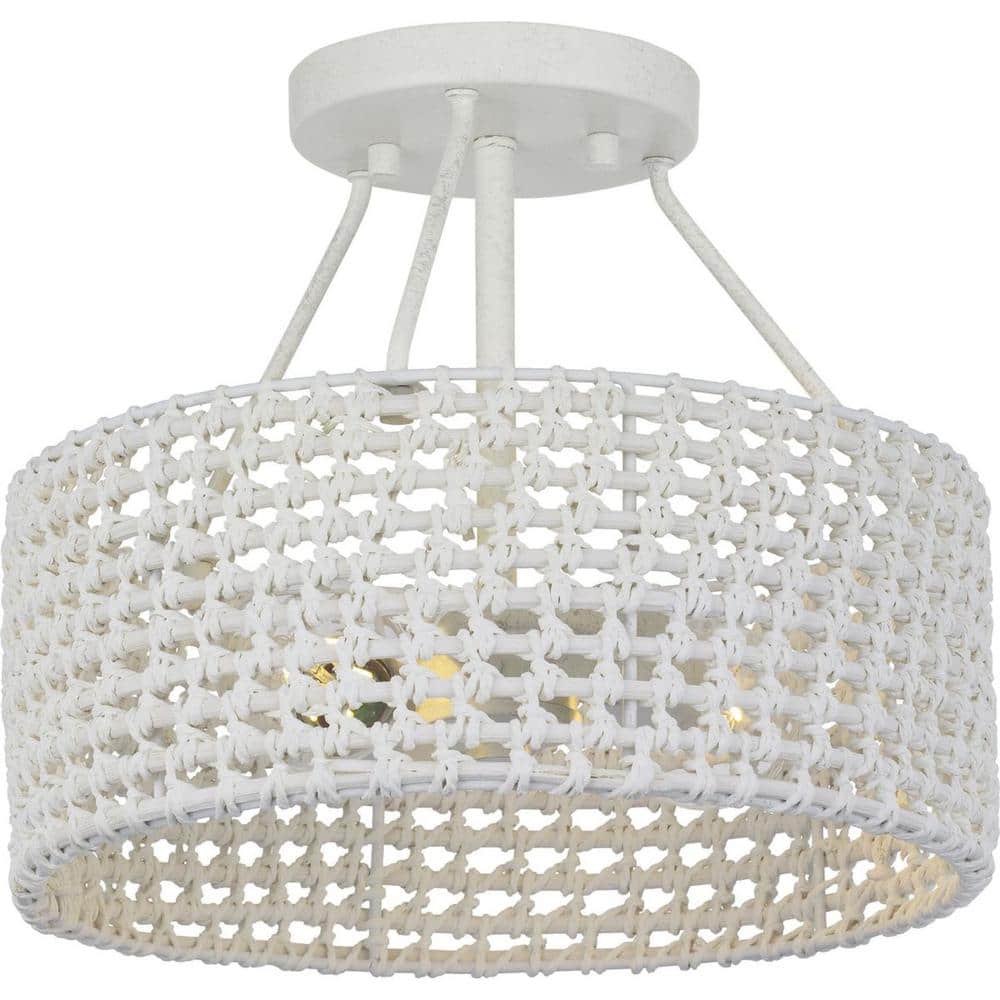 Sugar Reef 12 in. 2-Light Cottage White Semi-Flush Mount Ceiling Light - Hercitys