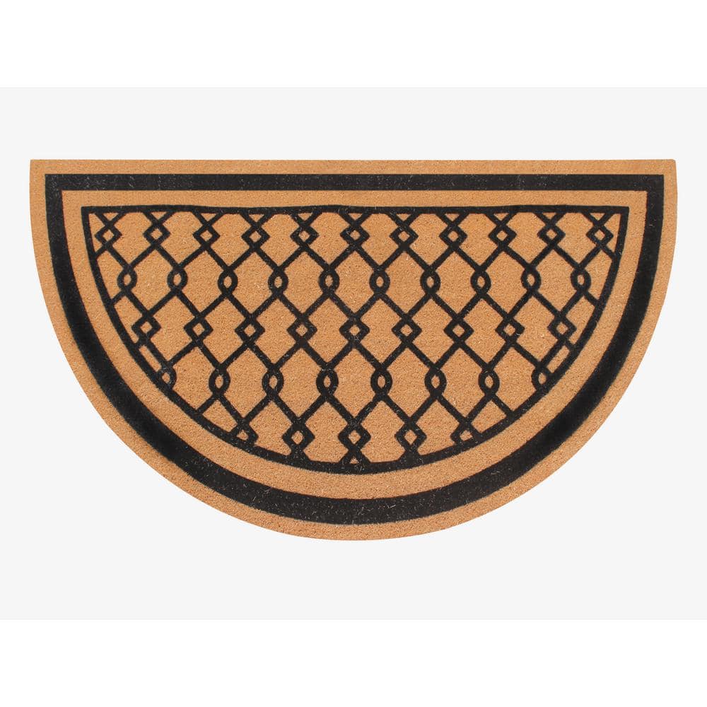 A1HC Natural Coir Flock Door Mat Hand Crafted Half Round Black/Beige Coir 30 in. x 60 in. Entry Double Door Mat - Hercitys