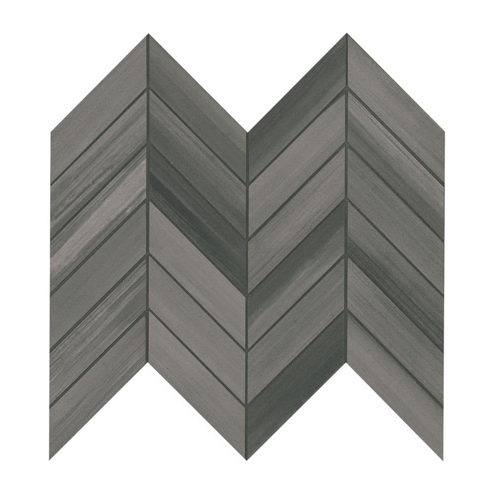 Water Color Graphite Chevron 12 in. x 15 in. x 0.39 in. Matte Porcelain Mosaic Mesh-Mounted Tile (5 sq. ft. /Case) - Hercitys