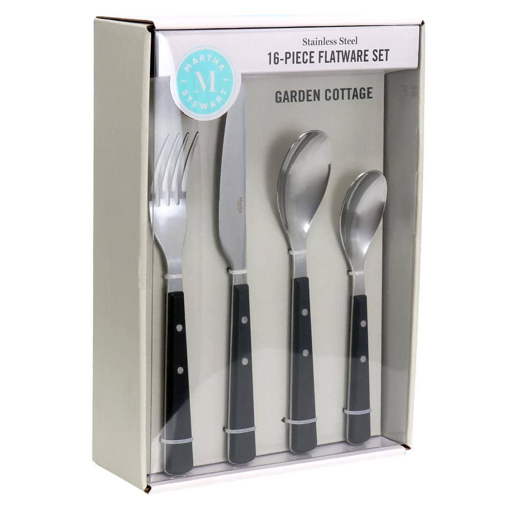 Garden Cottage 16-Piece 18/8 Stainless Steel Flatware Service Set For 4 in. Black - Hercitys