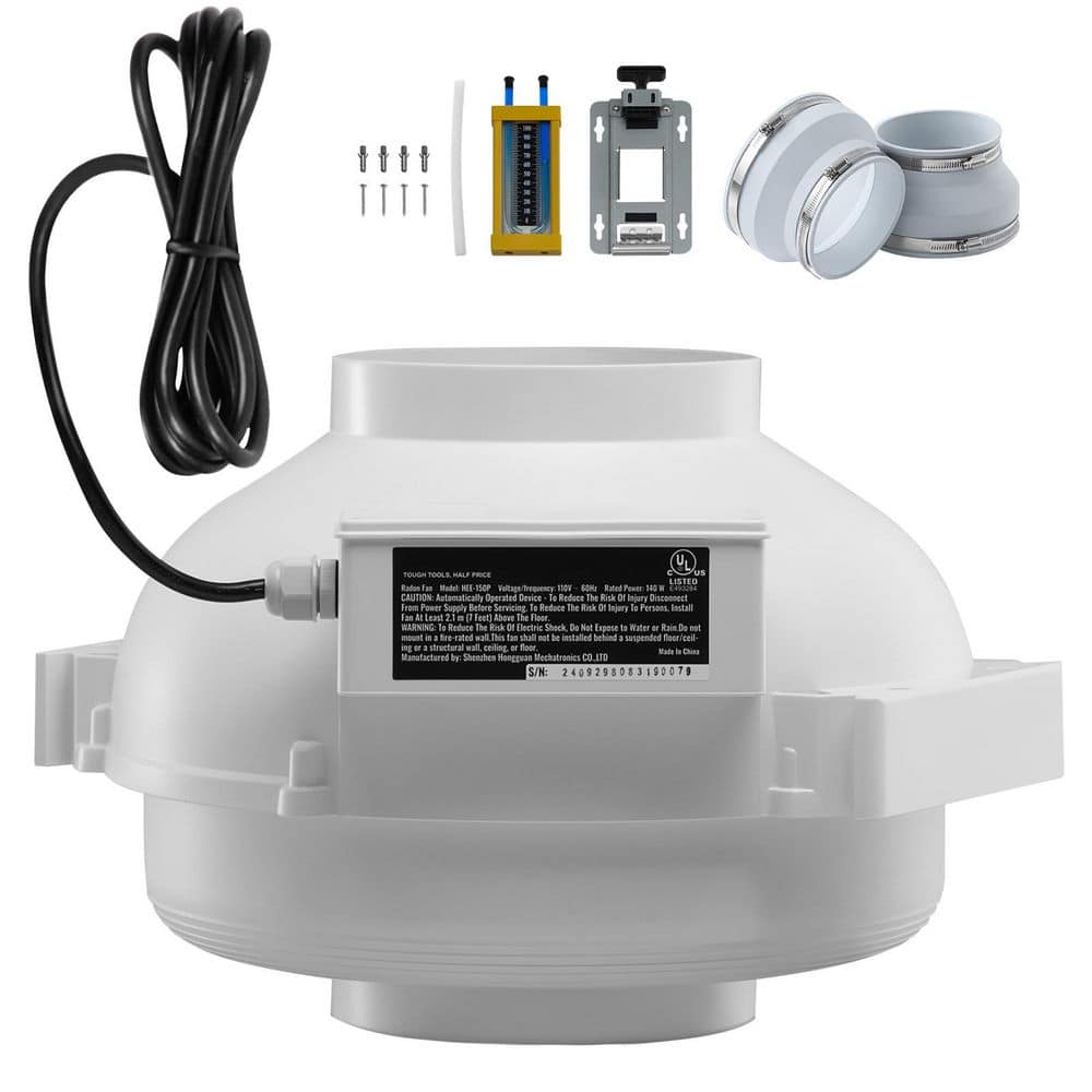 6 to 4.5 in. Radon Fan Installation Kit, Quiet 380 CFM Radon Mitigation Fan System Kit, Waterproof Inline Duct Fan - Hercitys