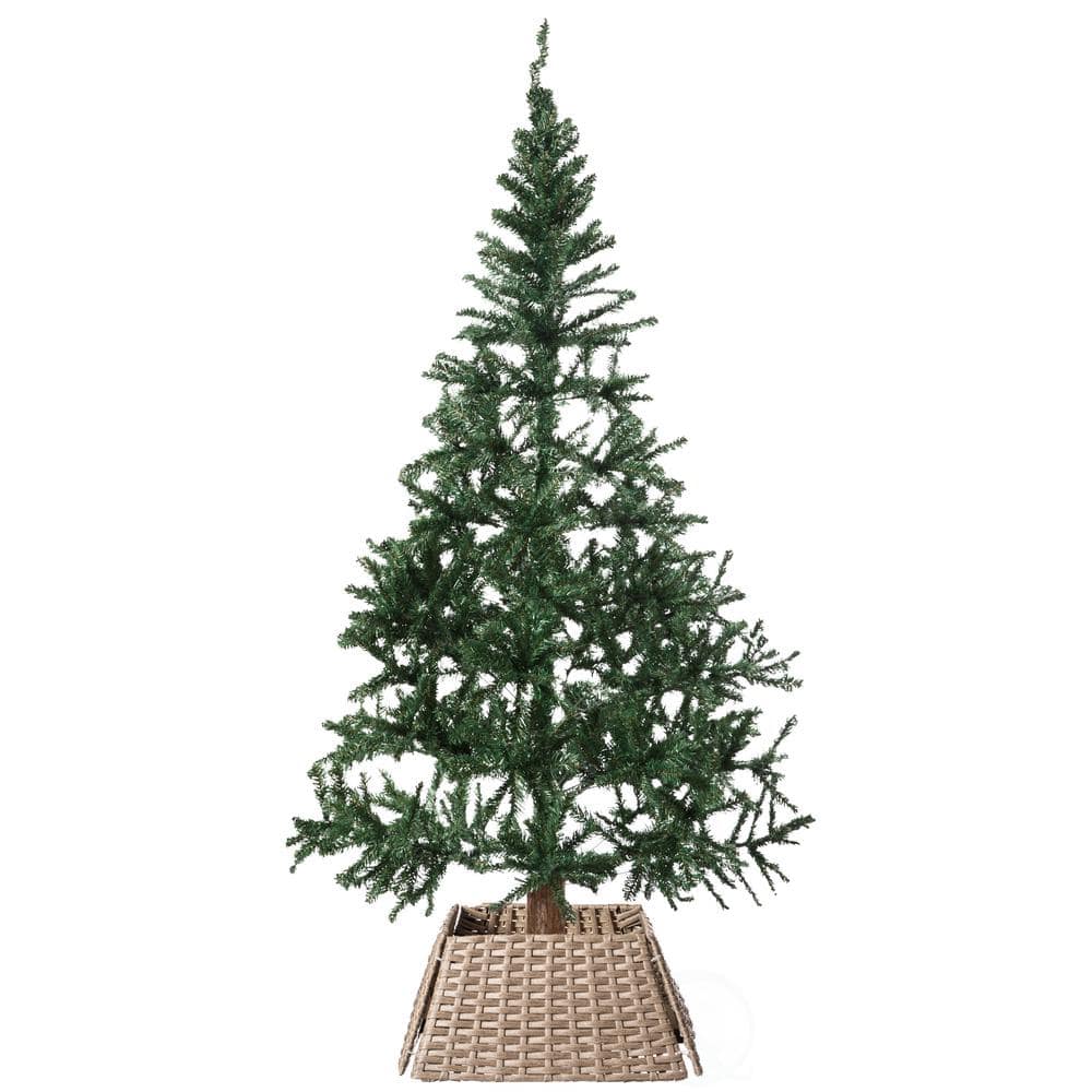 Grey Plastic, Rattan Foldable Christmas Tree Skirt Collar Basket, Ring Base Stand Cover - Hercitys
