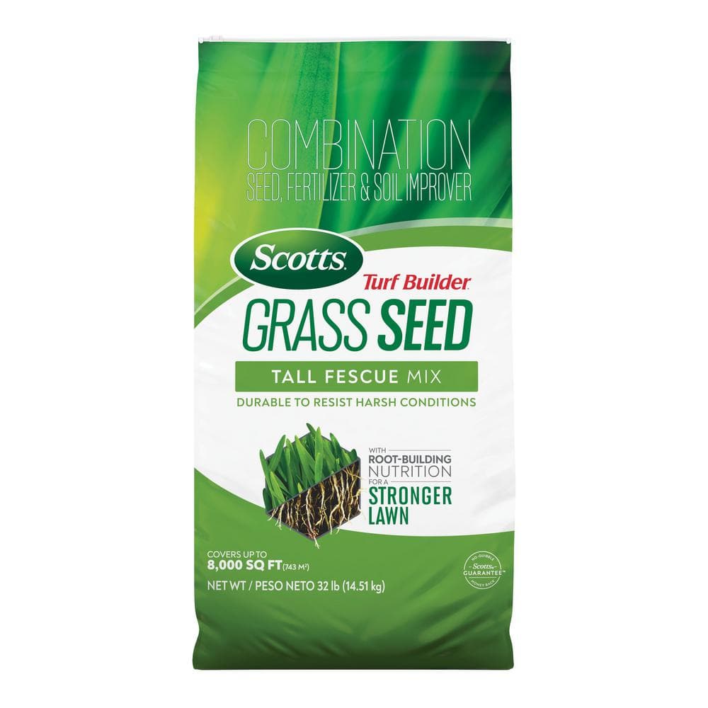 Turf Builder 32 lbs. Grass Seed Tall Fescue Mix with Fertilizer and Soil Improver, Durable to Resist Harsh Conditions - Hercitys
