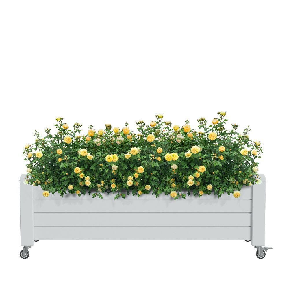 White Wood Rectangles Outdoor Mobile Raised Garden Bed with Wheels-Includes Built-in Water Storage and Planting Space - Hercitys