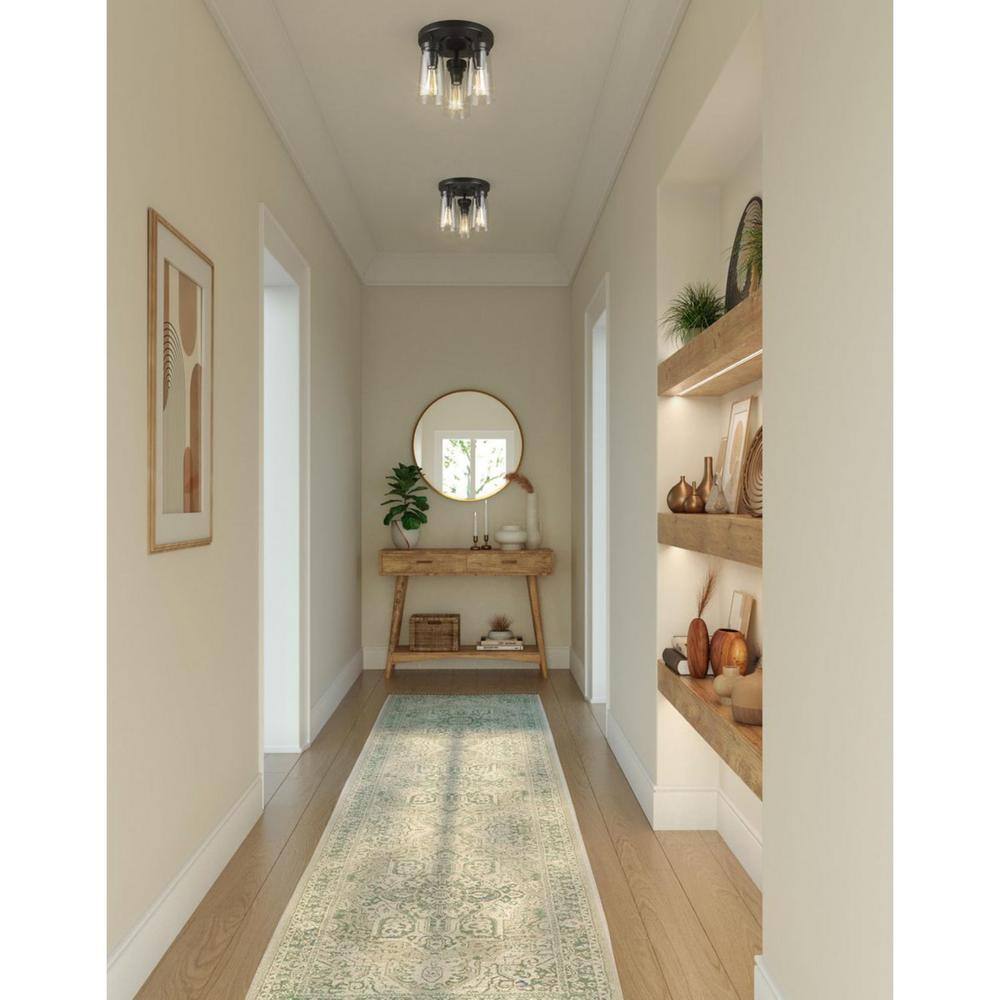 Stockbrace 3-Light Matte Black Clear Glass Farmhouse Flush Mount Ceiling Light - Hercitys