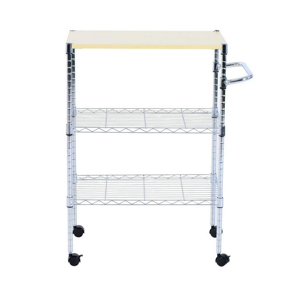 Kitchen Steel MDF Rolling Storage Cart 4-Wheeled Service Cart in Silver - Hercitys