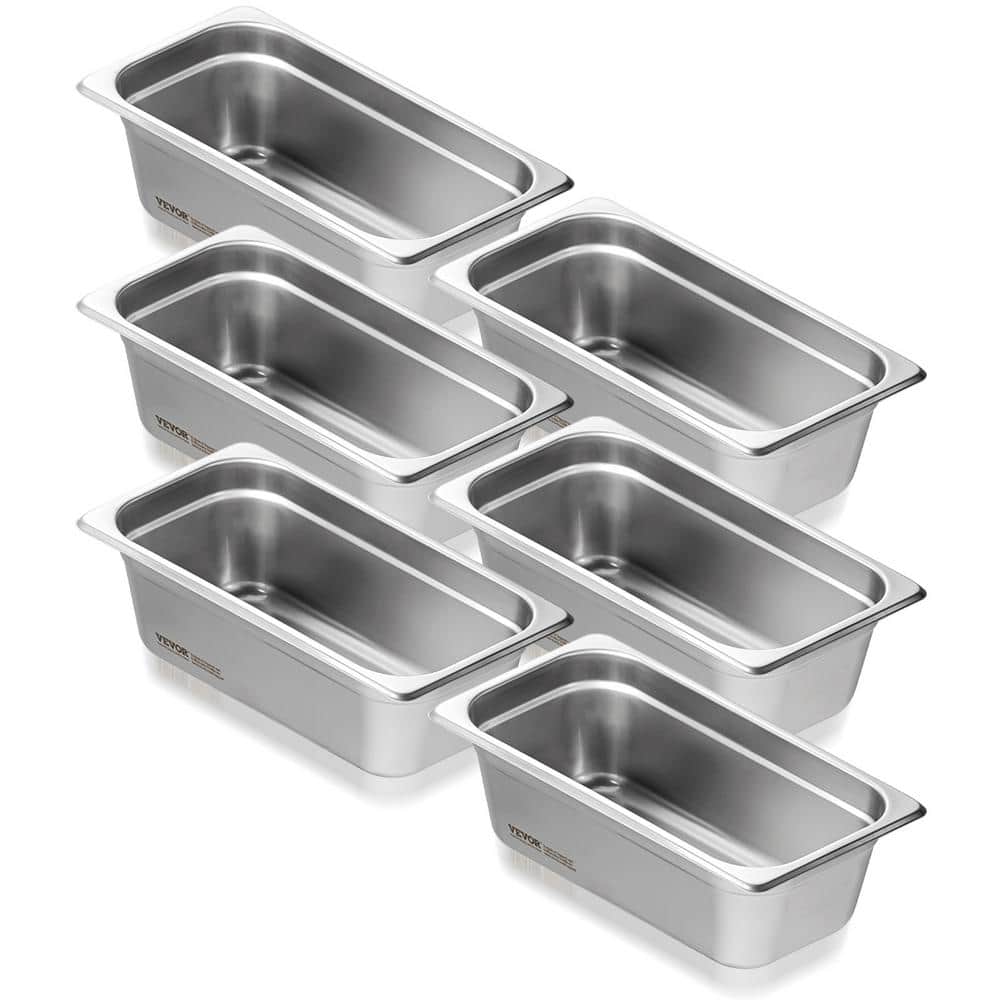 Hotel Pans, 4.1 qt. 1/3 Size Anti-Jam Steam Pan, 0.8 mm Thick Stainless Steel Restaurant, 4 in. D (6-Pack) - Hercitys