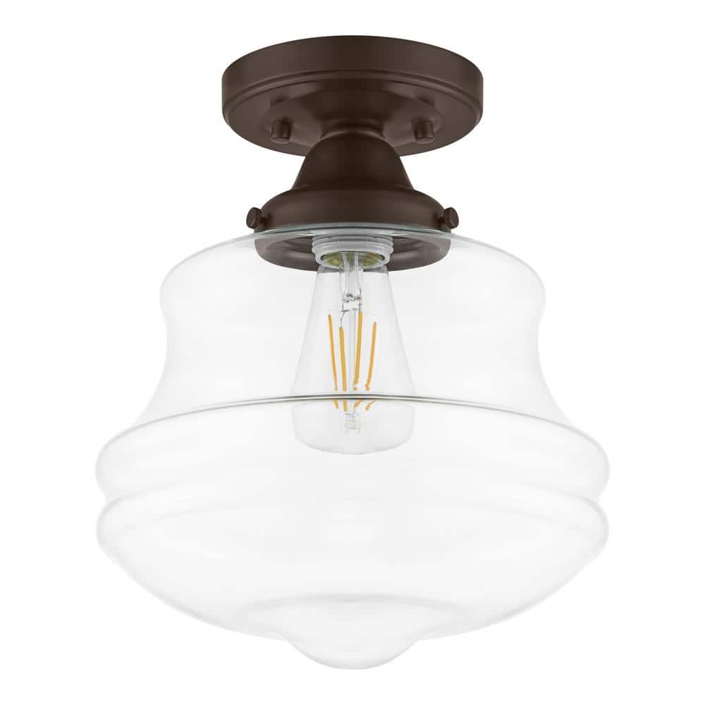 Schoolhouse 10 in. 1-Light Aged Bronze Semi Flush Mount - Hercitys