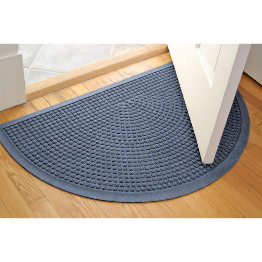 Squares Bluestone 24 in. x 39 in. PET Polyester Half Round Non-Slip Indoor Outdoor Door Mat - Hercitys