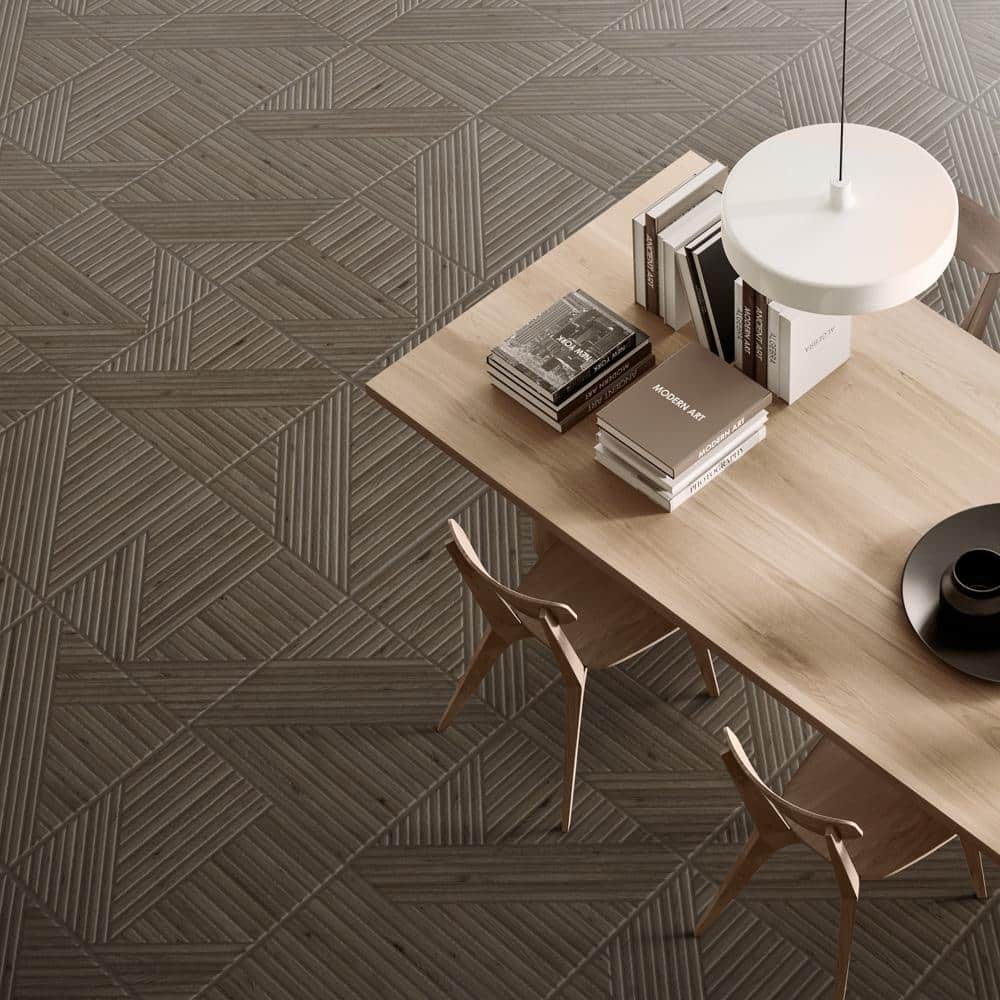 Tangram Wood Walnut 17-3/8 in. x 17-3/8 in. Porcelain Floor and Wall Tile (14.91 sq. ft./Case) - Hercitys