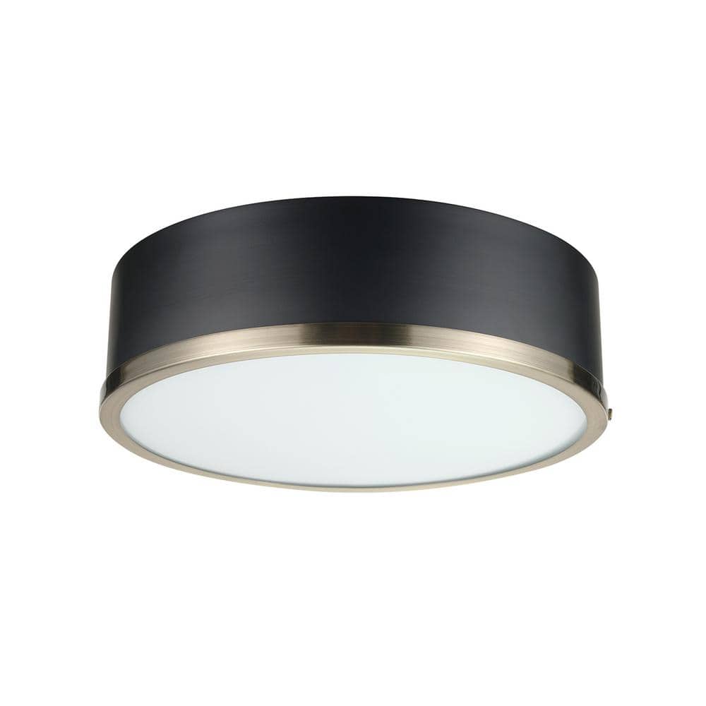 Selina 14 in. 2-Light Matte Black Flush Mount Ceiling Light with Frosted Glass Shade - Hercitys
