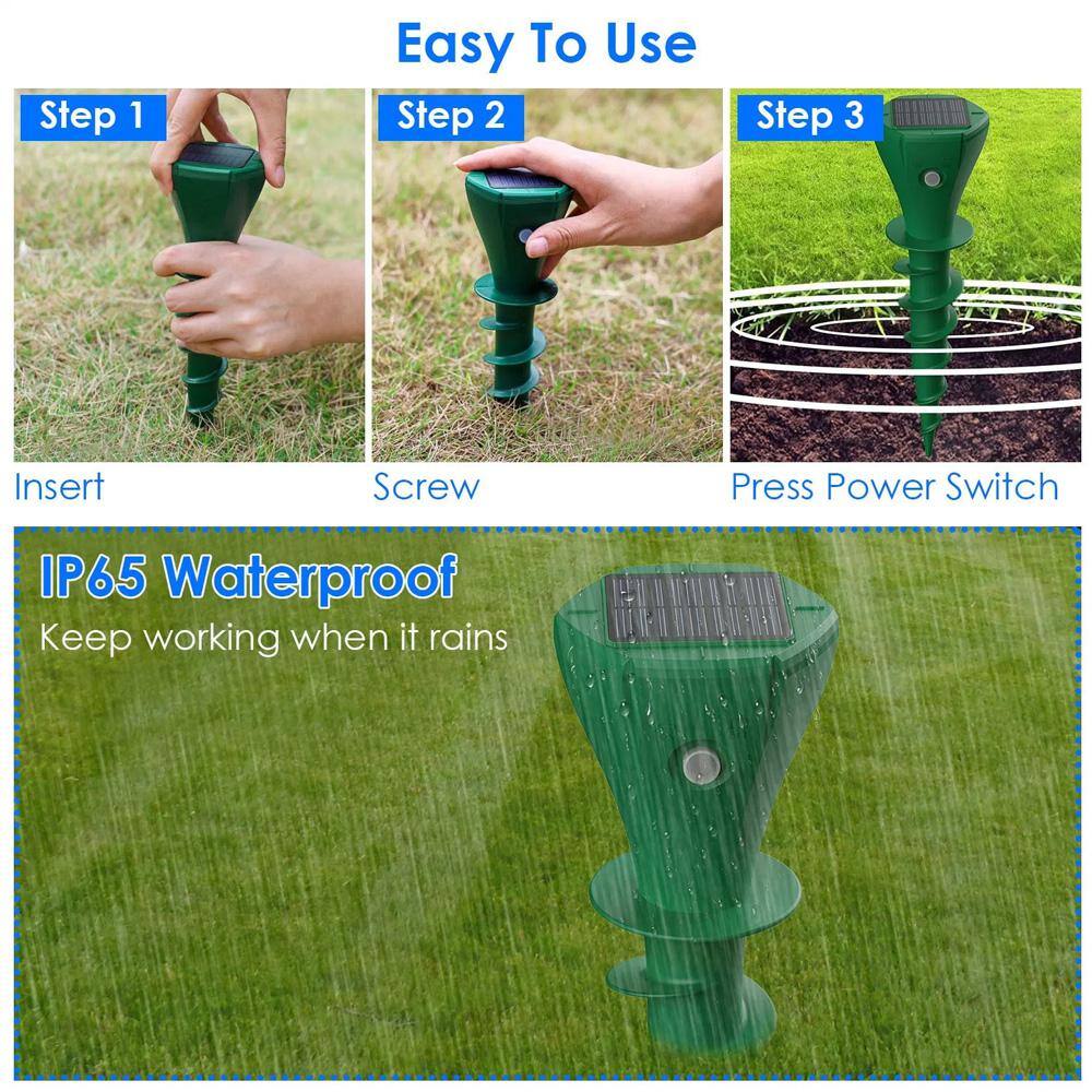 Solar Powered Animal Repeller Outdoor Ultrasonic for Mole Gopher Vole Rat Pest Repellant Trap (8-Pack) - Hercitys