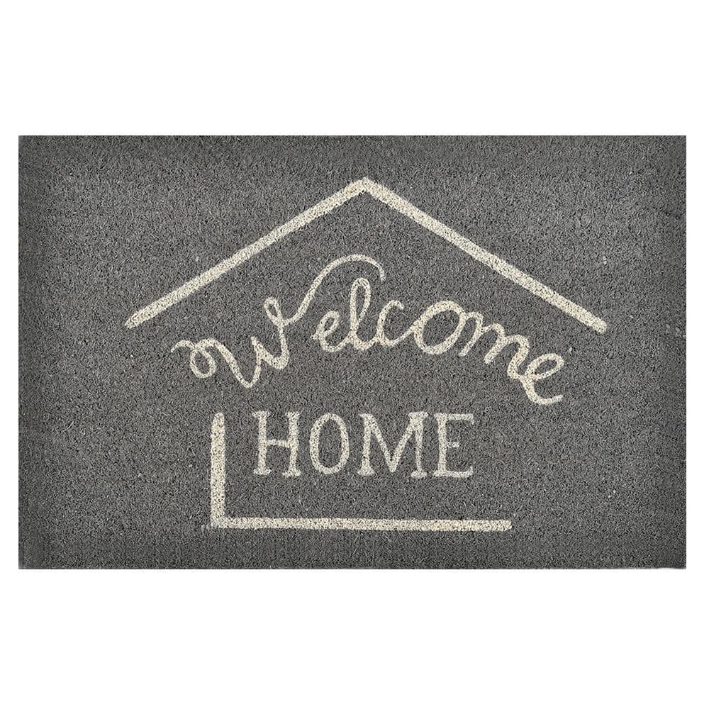 Evideco 16 in. x 24 in. Grey Sheltered Printed Front Door Mat Welcome Home Coir Coco Fibers - Hercitys