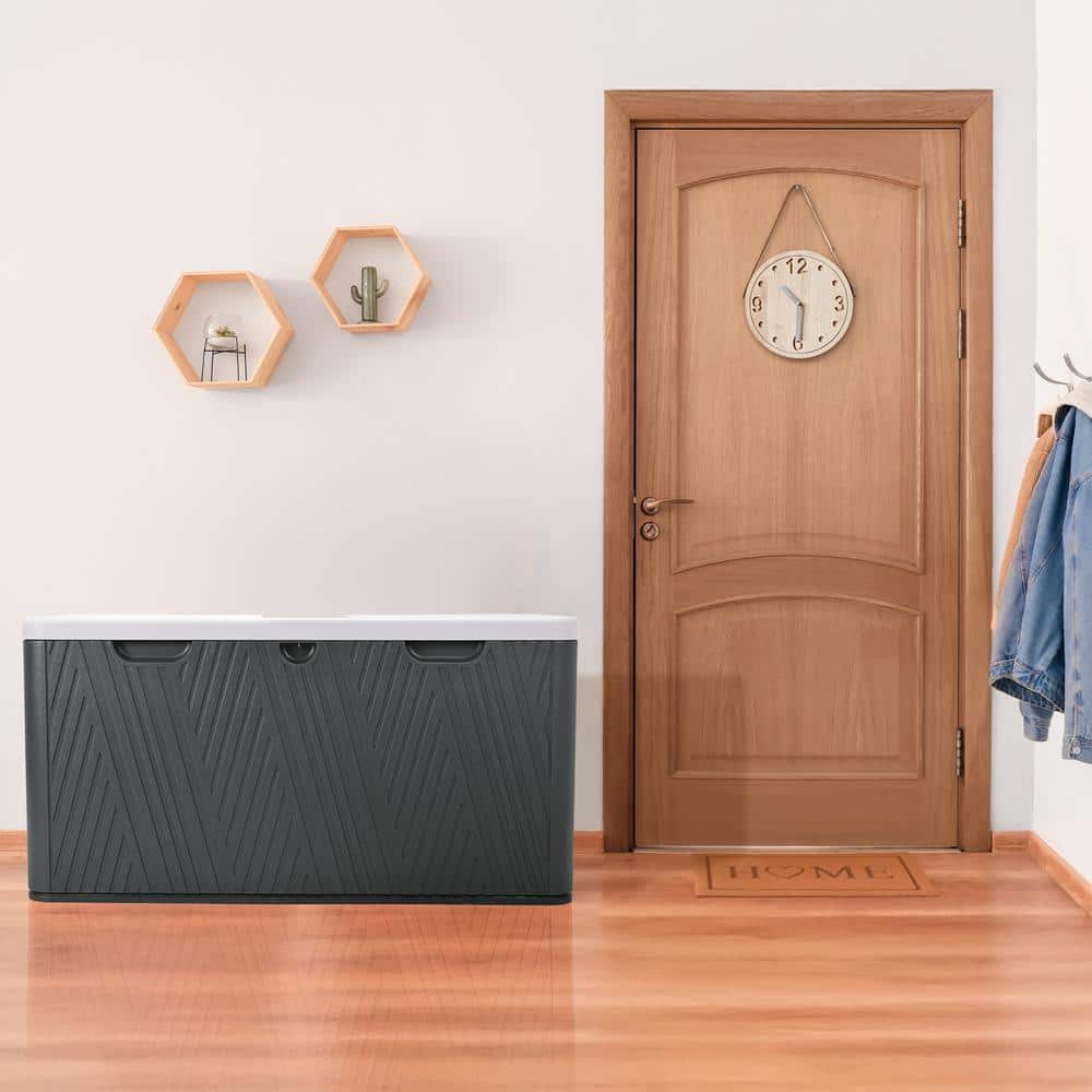 71 Gal. Black Heavy-Duty Thickened Plastic Outdoor Storage Deck Box with Lockable Hydraulic Lid (Lock Not Included) - Hercitys