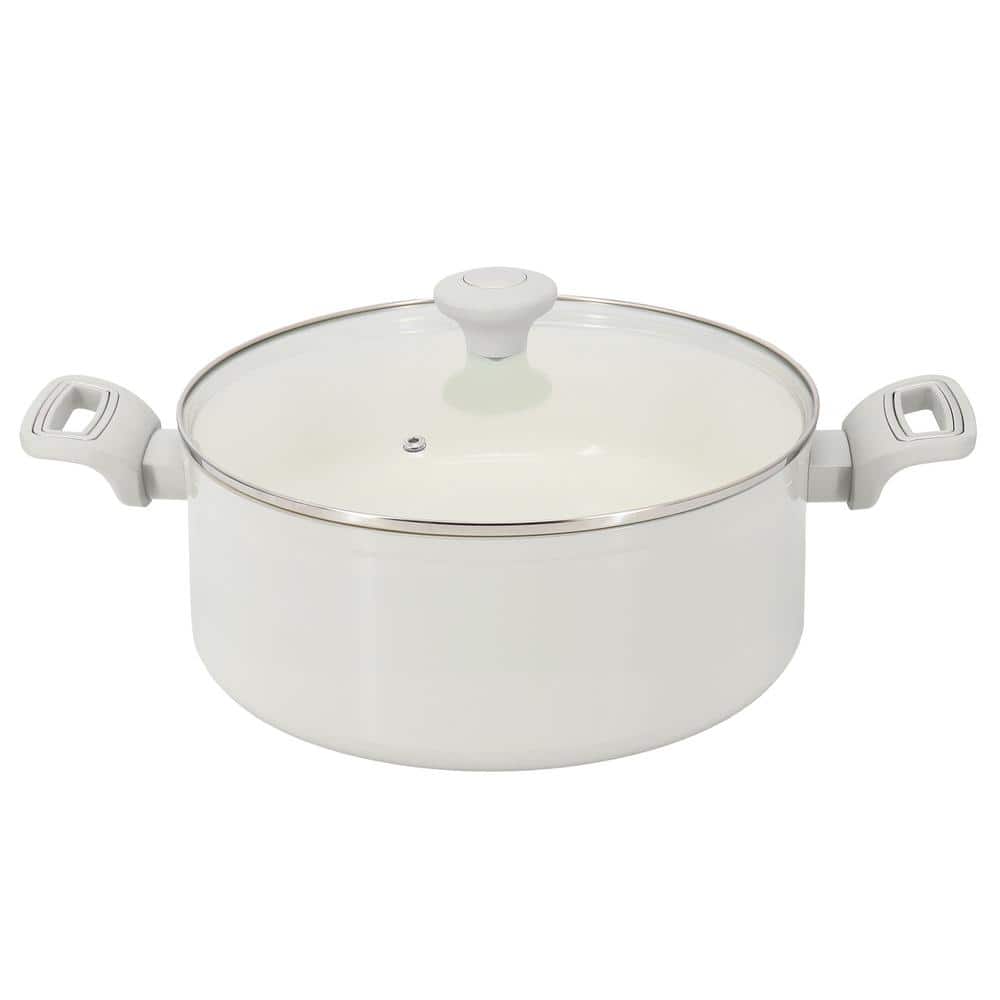 Rexford 5 qt. Ceramic Nonstick Aluminum Dutch Oven with Lid in Linen - Hercitys