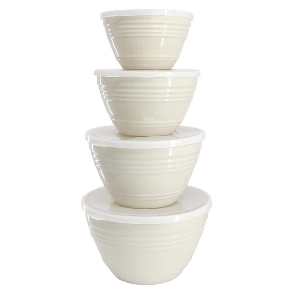 8-Piece Plastic Storage Bowl Set with Lids in Linen - Hercitys
