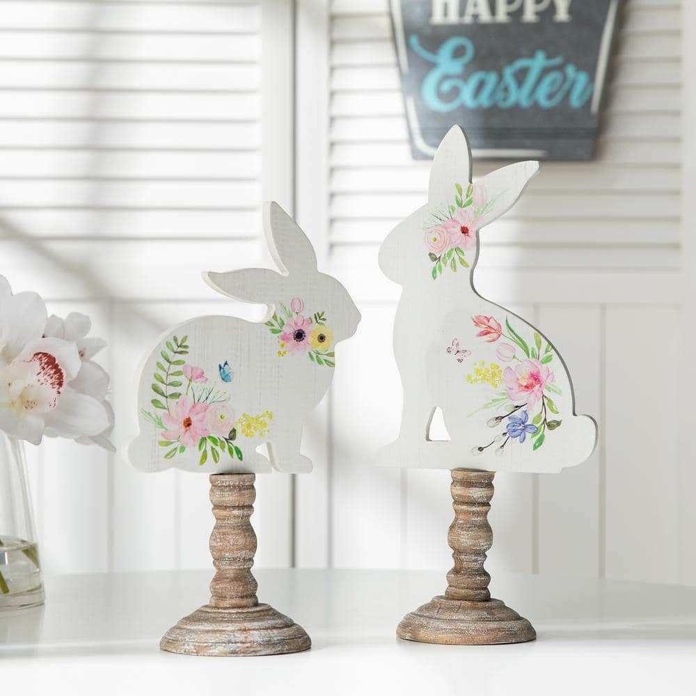 Set of 2 Easter Wooden Bunny Table Decor - Hercitys