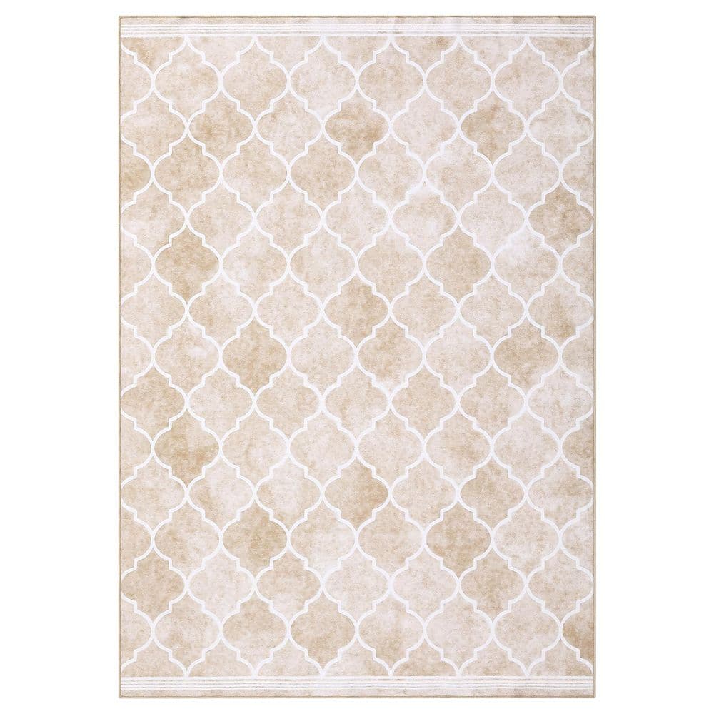 Vintage Brown, 5 ft. x 7 ft. Grid Printed Rug Low Pile Non-Slip Carpet Washable Home Decor Area Rug - Hercitys