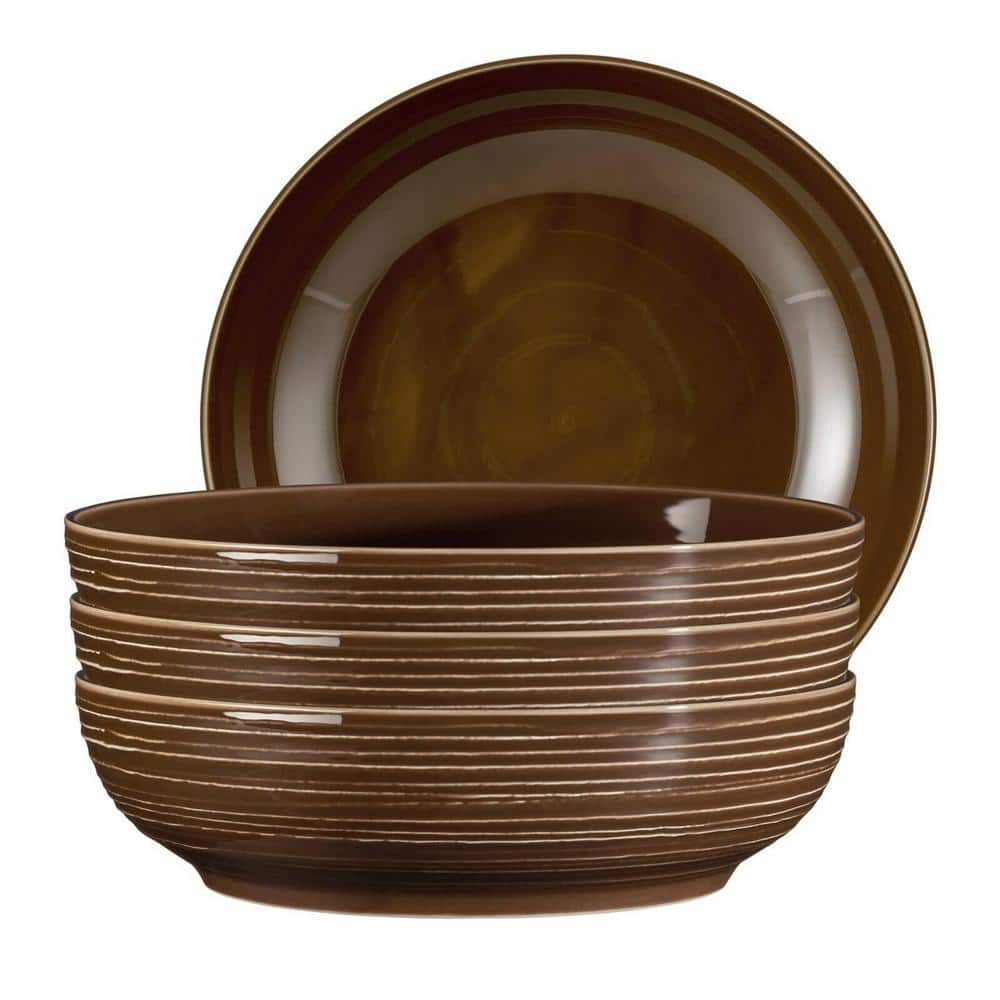 Terra 60 fl oz Brown Porcelain Bowl 9.8 in., Brown, Set of 4 - Hercitys