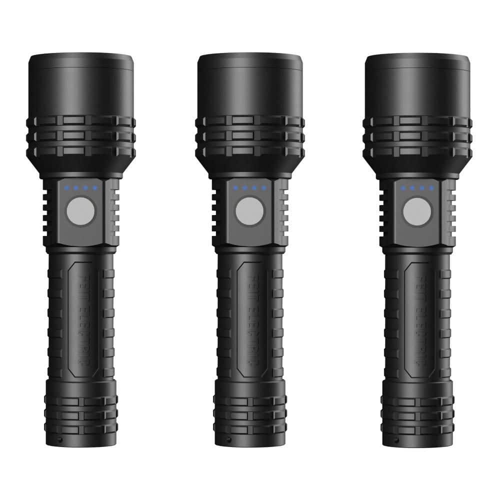 600 lumens 6.6 in. Dual Power LED Rechargeable Long Range Handheld Flashlight (3-Pack) - Hercitys
