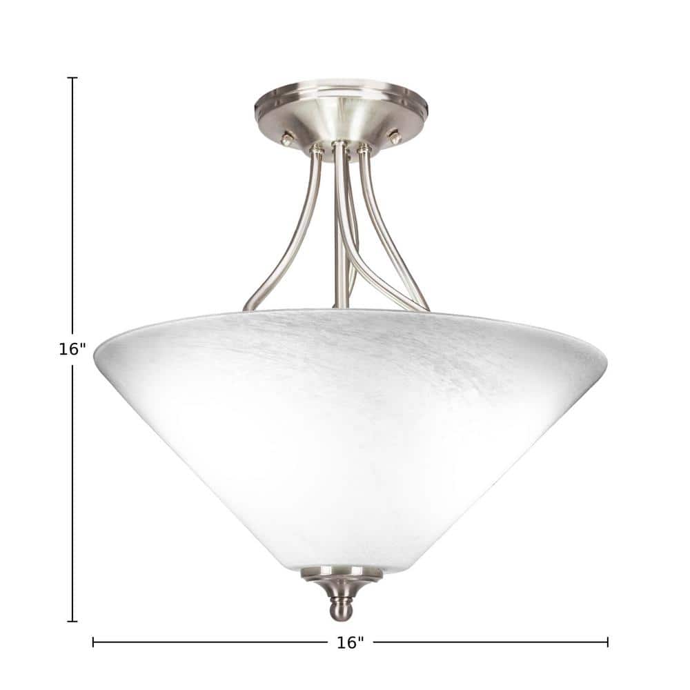 Royale 16 in. Brushed Nickel Semi-Flush with White Marble Glass Shade - Hercitys
