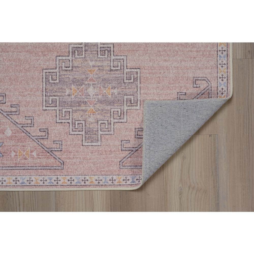Park Emmy Pink and Blue 5 x 7 ft. Traditional Woven Distressed Polyester Rectangle Indoor Area Rug - Hercitys