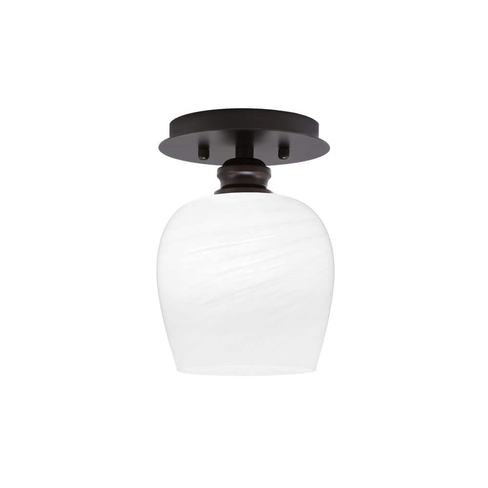Albany 1-Light 6 in. Espresso Semi-Flush with White Marble Glass Shade - Hercitys