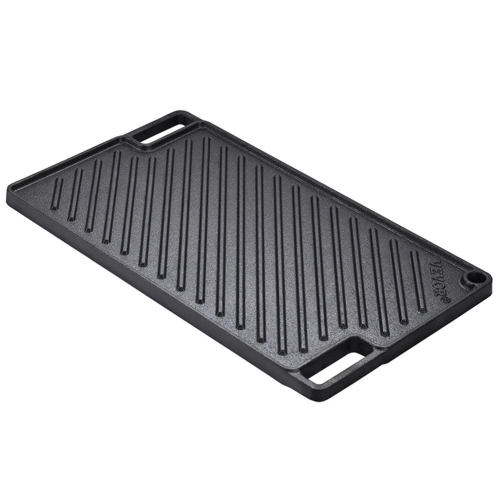 Reversible Grill/Griddle 9.7 x 16.7 in. Pre-Seasoned Cast Iron Griddle Rectangular Double Burner Griddle Pan Non-Stick - Hercitys