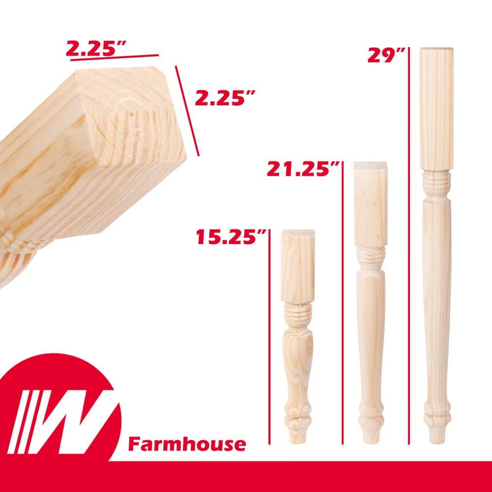 Farmhouse Table Leg with Chamfer – 29 in. H x 2.25 in. Dia. – Unfinished Sanded Pine Wood – DIY Home Furniture Decor - Hercitys