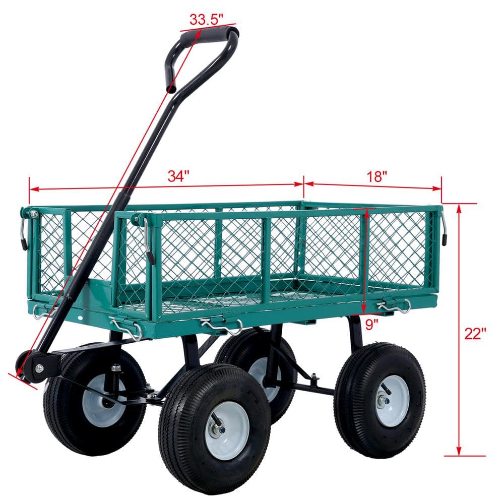Portable 3 cu. ft. Steel Mesh Removable Sides Metal Garden Cart Green - Hercitys
