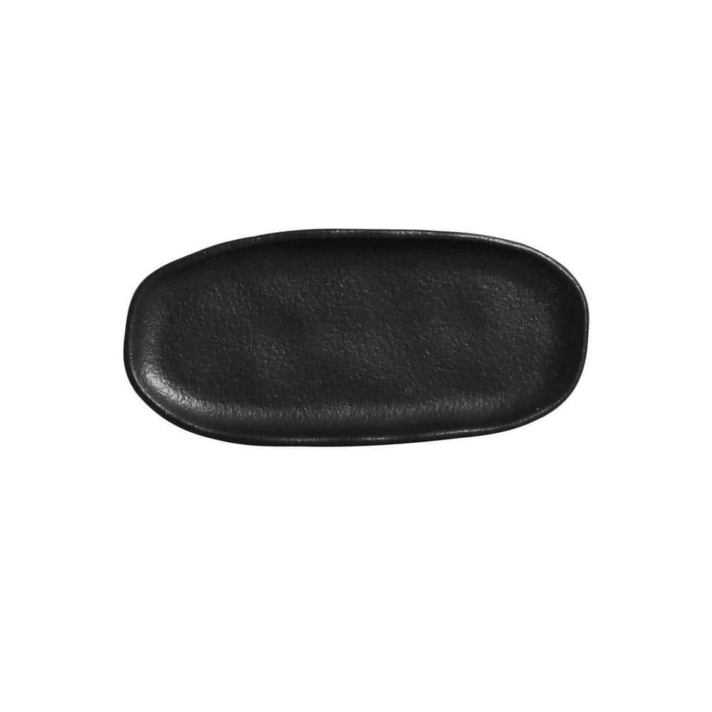 6.49 in. Matte Black Stoneware Shallow Oval Platter Organic (Set of 4) - Hercitys