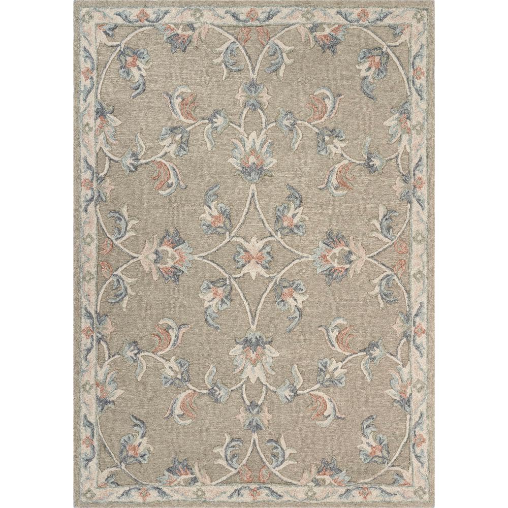 Rory Classic Cream/Gray 5 ft. x 7 ft. Mirroring Floral Bloom Area Rug - Hercitys