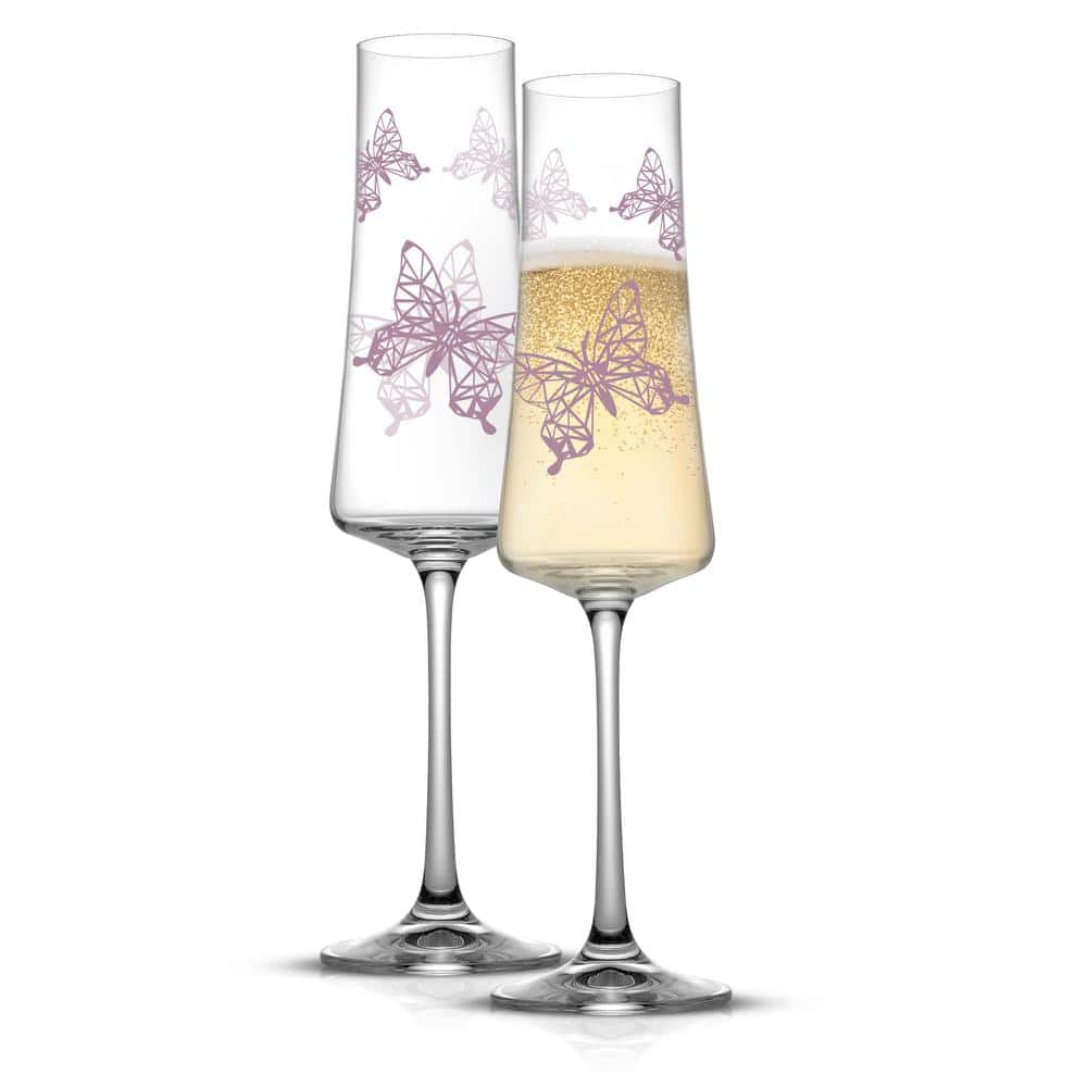 Meadow Butterfly 10 oz. Crystal Stemmed Champagne Flute Glass Set (Set of 2) - Hercitys