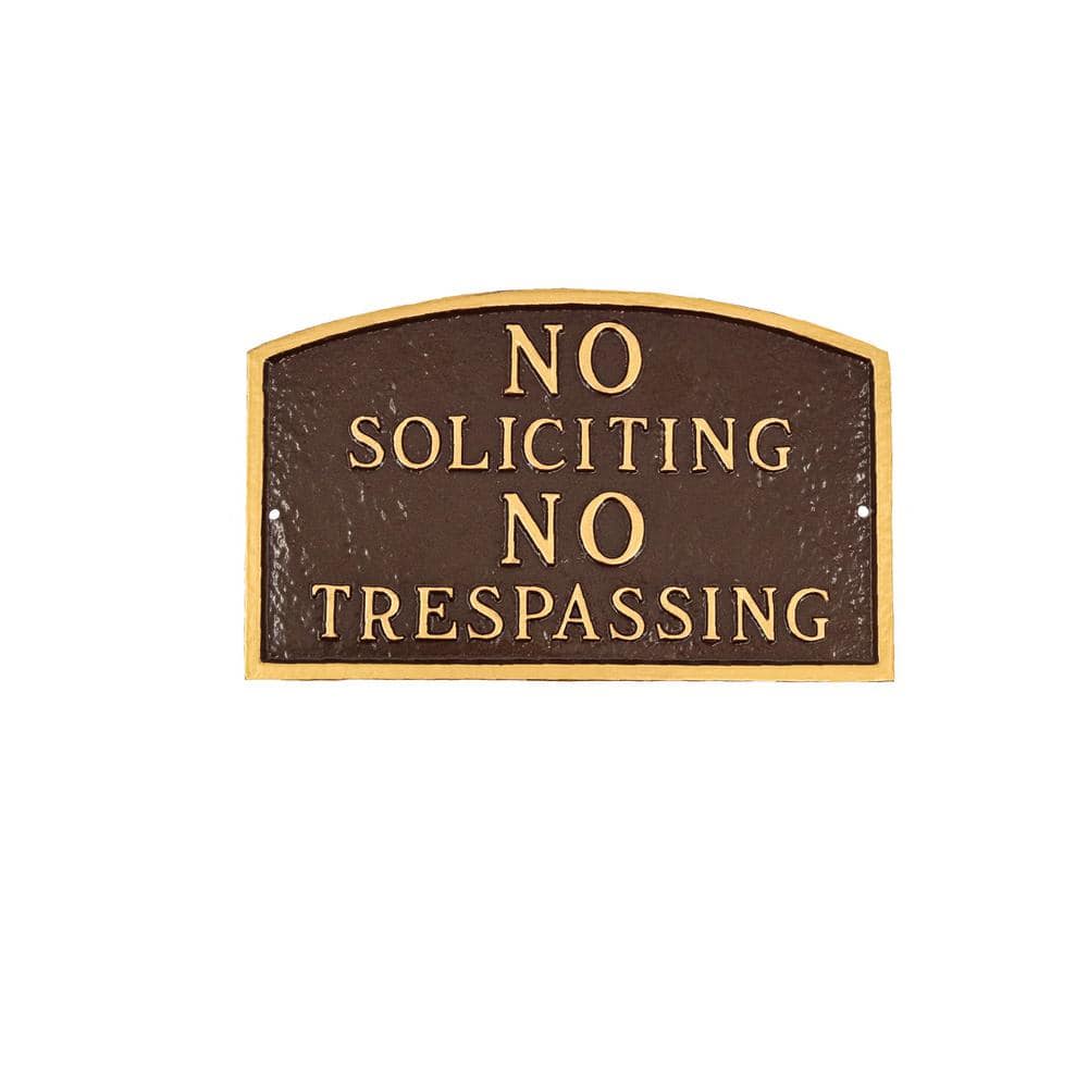 No Soliciting, No Trespassing Arch Small Statement Plaque – Oil Rubbed/Gold - Hercitys