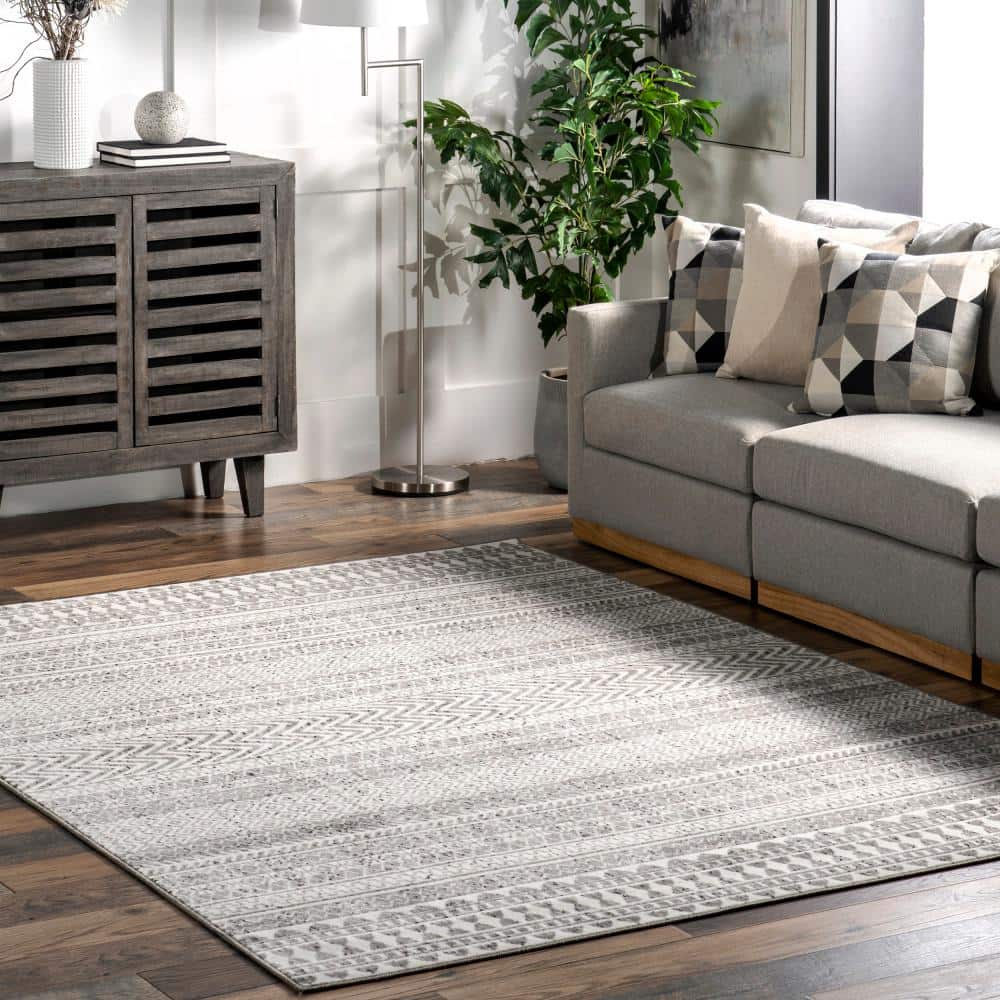 Catherine Henna Tribal Bands Gray 9 ft. x 12 ft. Area Rug - Hercitys