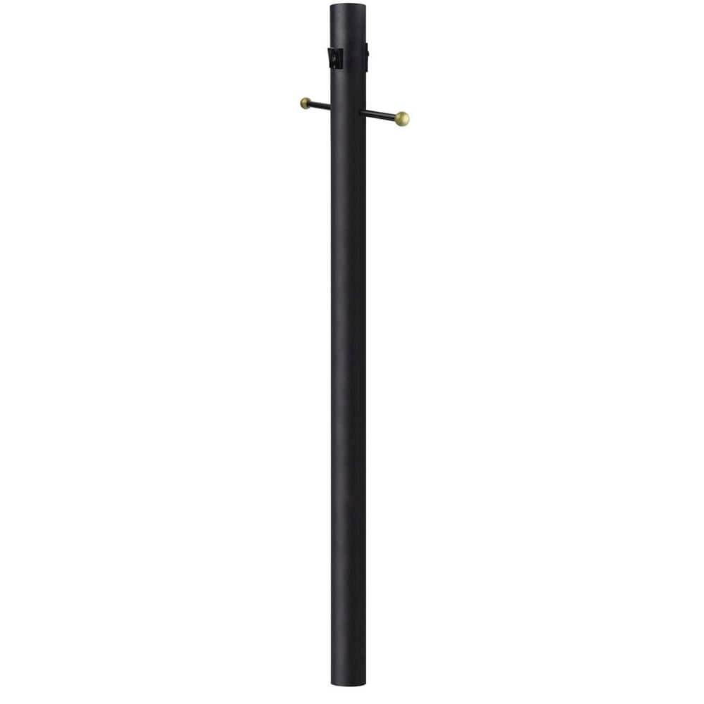 7 ft. Black Outdoor Lamp Post, Traditional In Ground Light Pole with Cross Arm and Grounded Convenience Outlet - Hercitys